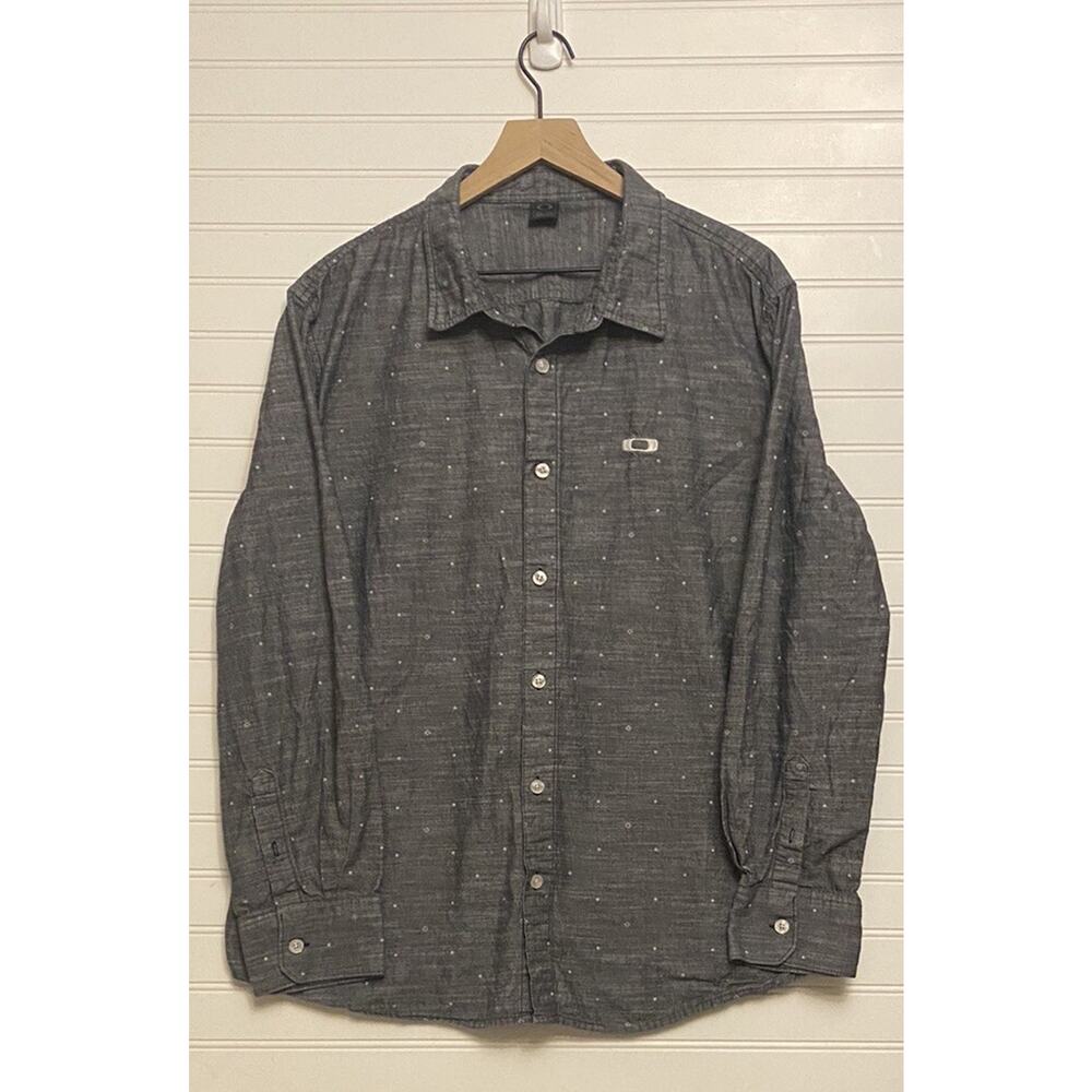 Oakley Men’s Collared Long Sleeve Button-Down Shirt Dark Blue XXL Chambray